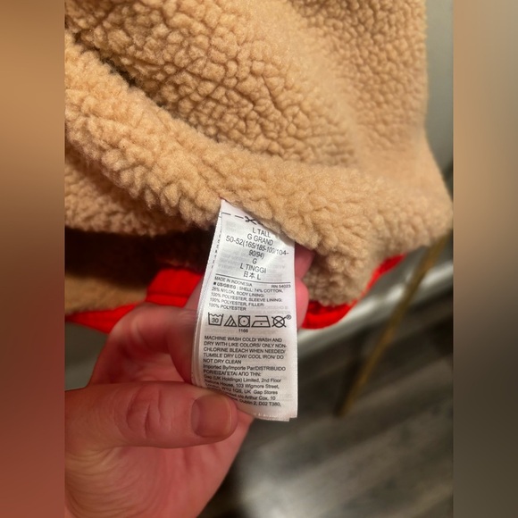 GAP Men's Red Jacket Sherpa lined large fall casual outdoor shirt heavy bright - Picture 13 of 16